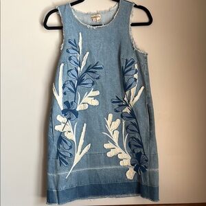 Anthropologie Denim Sleeveless Dress with Floral Design